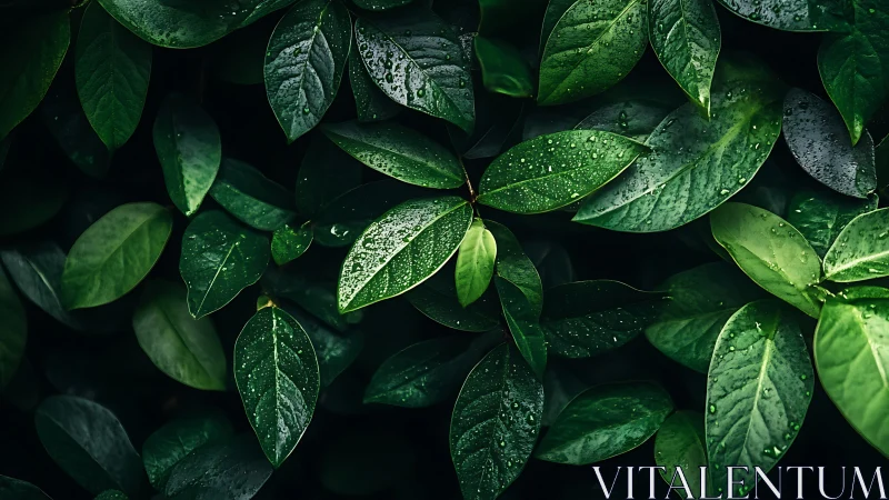 Lush Green Leaves with Water Droplets, Nature Macro Photography.