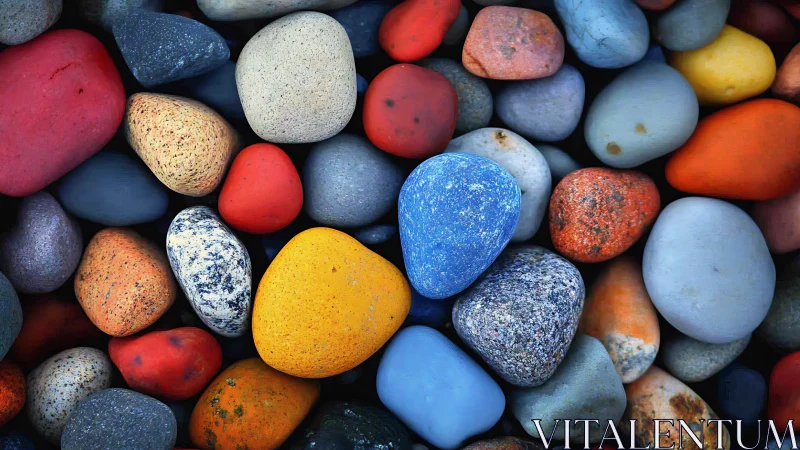 Colorful smooth river stones create dense abstract surface
