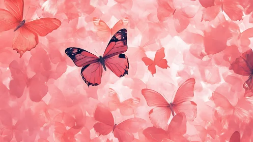 Coral gradient digital butterflies with layered translucent wings