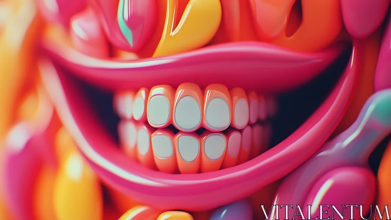 Colorful stylized smile with glossy cartoon teeth close-up.