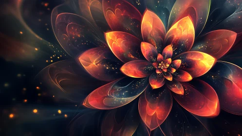Fractal-style digital flower radiates layered translucent petals
