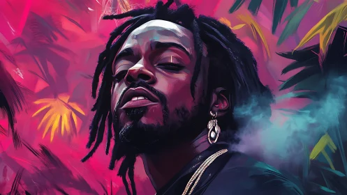 Confident portrait glows in bold tropical color and soft smoke