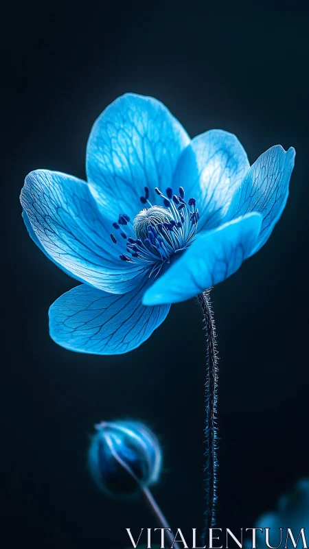 Glowing Blue Anemone Flower in Radiant Light.