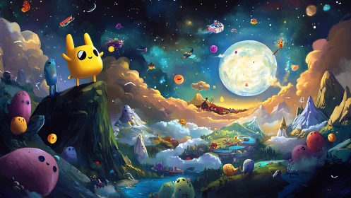 Moonlit Jelly Valley where stubby cosmic critters wander.