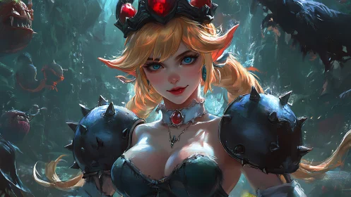 Digital painting portrait of spiked-armored fantasy princess warrior.