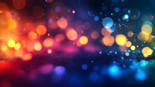 Vibrant bokeh lights in a colorful abstract digital background.
