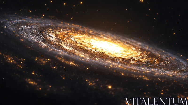 Spiral galaxy disk rendered with dense stellar core luminosity