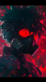 Cyberpunk gasmask portrait with neon red atmospheric lighting.