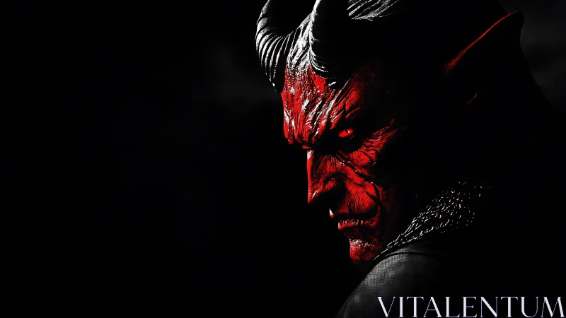 Digital painting of a horned demon portrait in stark chiaroscuro.