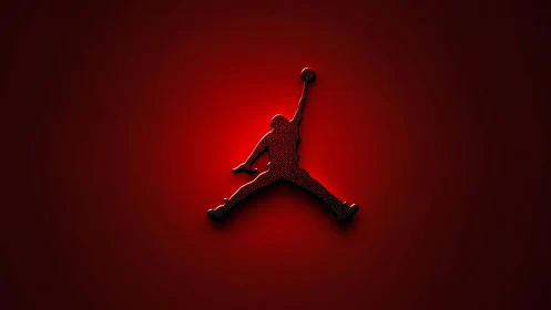 Embossed silhouetted jumper icon on red radial glow background