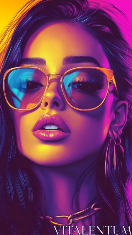 Neon portrait of woman in sunglasses and bold jewelry.
