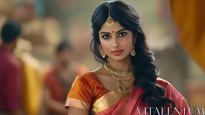 Elegant Indian woman wearing traditional silk saree