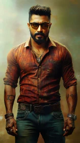 Stylized male figure in sunglasses and casual attire front view.