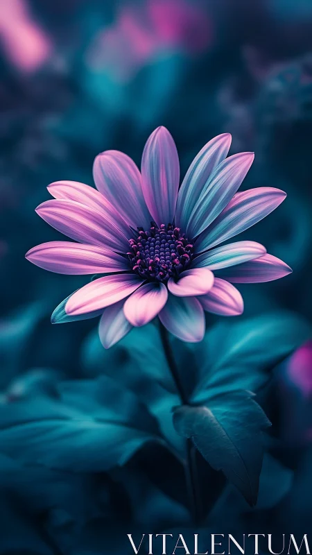 Pink Daisy with Dual-Tone Petals Against Teal Gradient.