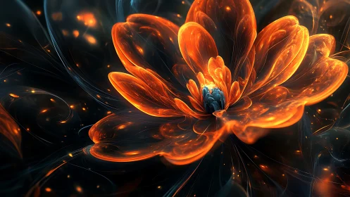 Luminous fractal blossom renders molten petals in deep space