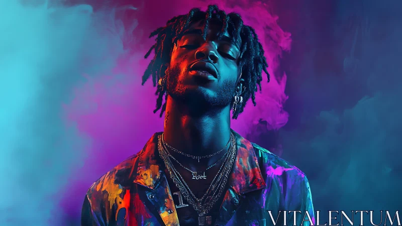 Chromatic portrait isolates subject in split cyan-magenta haze field