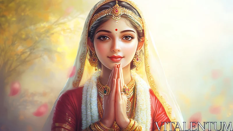 Elegant Indian Woman in Traditional Attire, Digital Art Portrait.