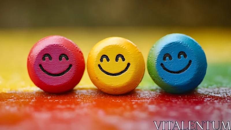 Primary-colored smiley faces form a vivid macro composition