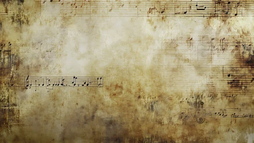 Aged parchment staff carries fading handwritten music lines.