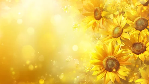Radiant sunflowers with luminous golden bokeh field.