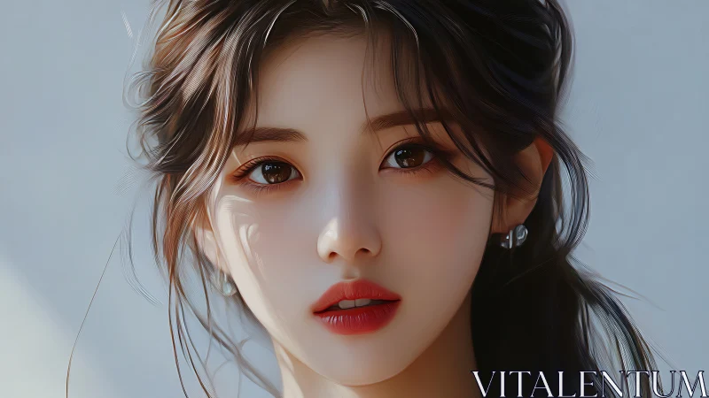Soft-lit digital portrait of a luminous young woman’s gaze.