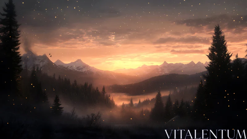 Ember-dusted alpine dawn over whispering pine valleys.