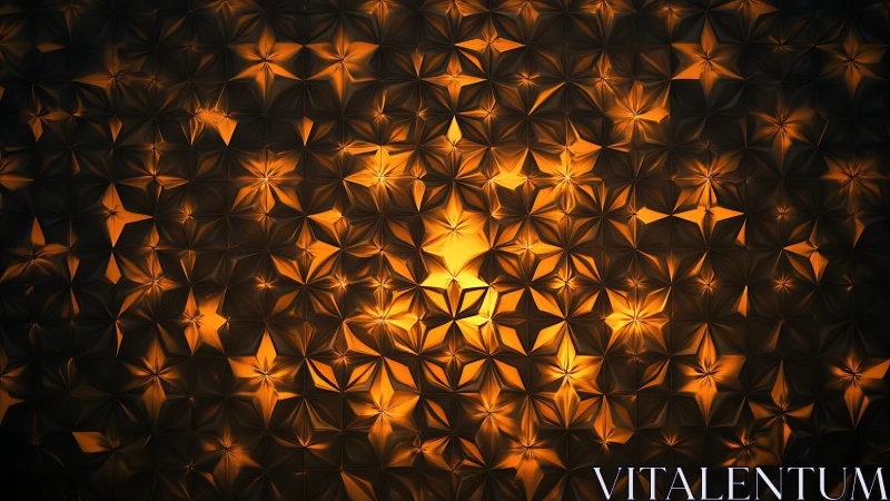 Geometric orange light pattern on dark faceted surface.