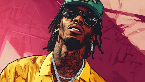 Cool swaggered portrait in neon rose streetlight haze.