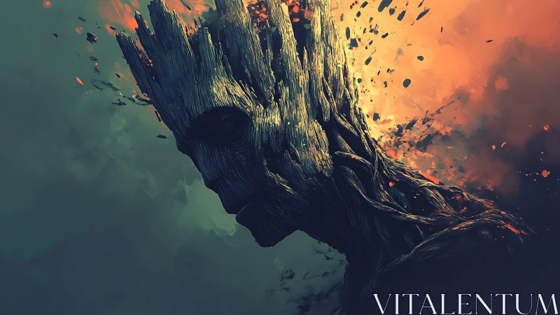 Ember-crowned wood titan bowing through fading stormlight.