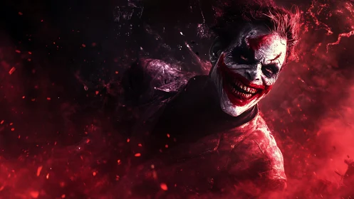 Sinister clown portrait rendered in cinematic digital painting