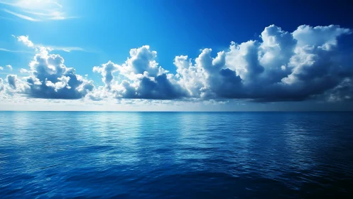 Expansive blue ocean under dense cumulus cloud bank.