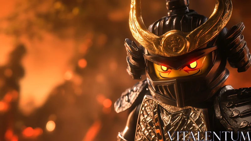 Lego armored warrior minifigure is shown in dramatic closeup