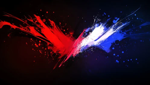 Red white and blue diagonal paint splashes on dark field.