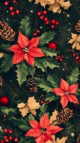 Cozy poinsettias and pinecones in a festive holiday garden.