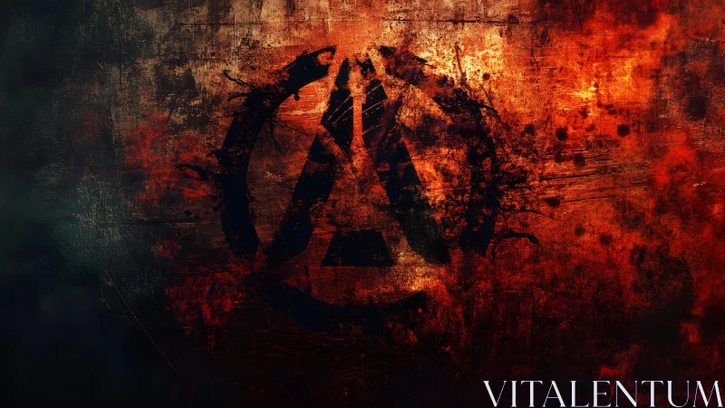 Grunge Abstract Symbol on Fiery Textured Background Digital Art.
