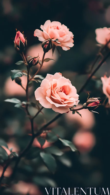 Delicate Peach Roses Opening to Soft Light