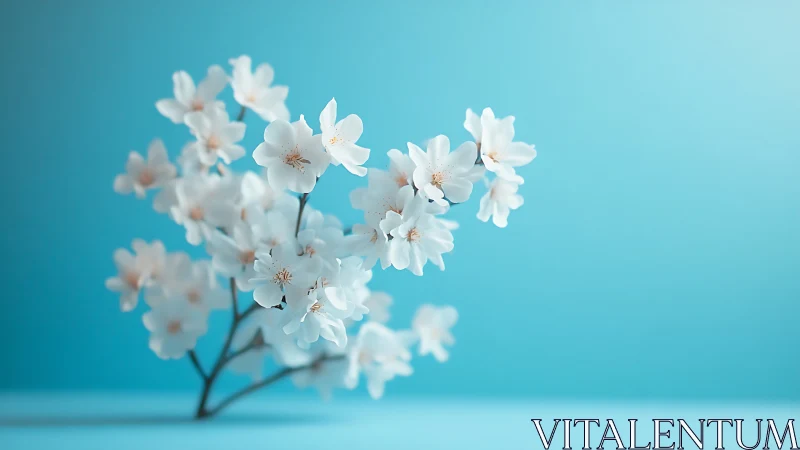 Delicate White Blossoms Against Turquoise Background.