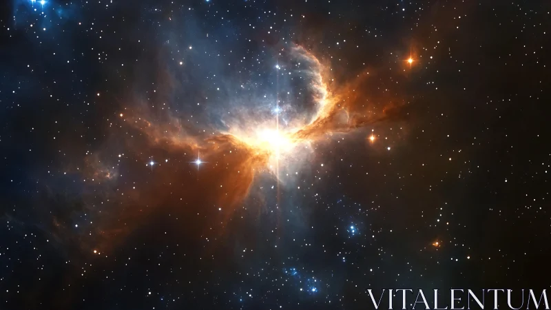 Starborn firebird unfurls wings inside a glowing nebula