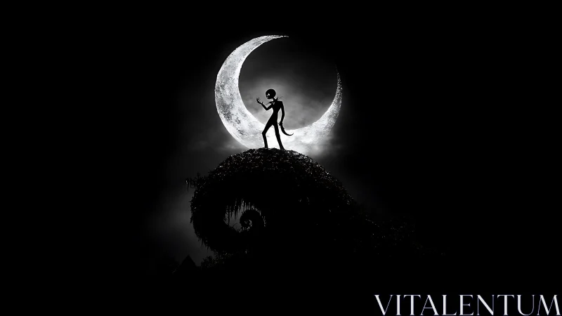 Moonlit skeleton on a twisted hilltop in quiet silhouette.