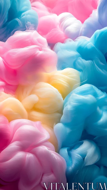 Pastel pink, blue, and yellow cotton clouds fill the frame