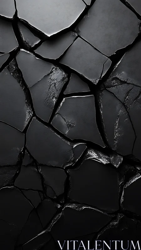 Glossy black cracked surface with sharp fractured plates.