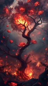 Burning Tree with Fiery Roses