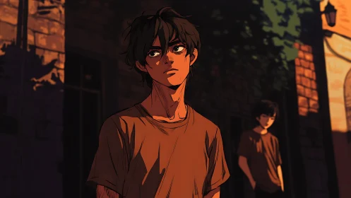 Moody alley portrait in dusk light with introspective youth.