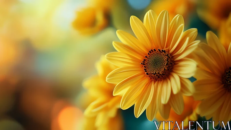 Vibrant Yellow Daisy with Depth-of-Field Macro Composition.