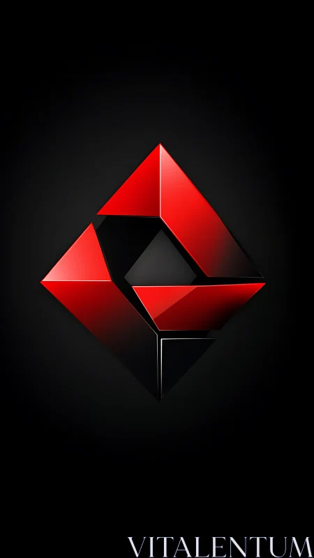 Crimson prism sigil twisting into a sharp digital monolith.