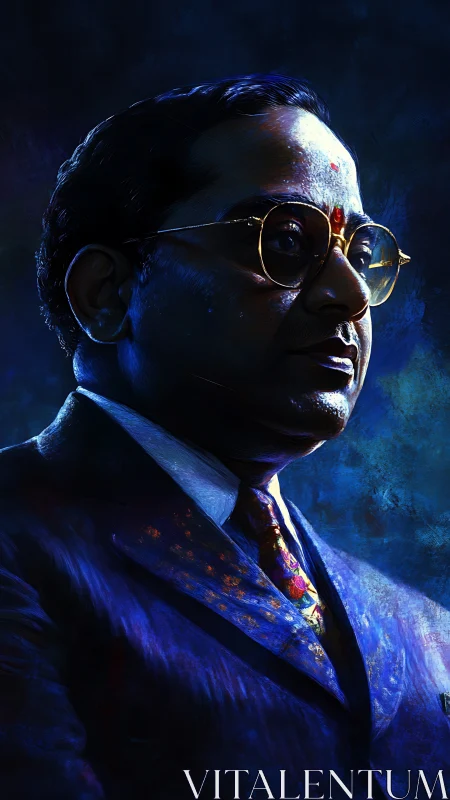 Digital portrait of dignified man in blue dramatic light.