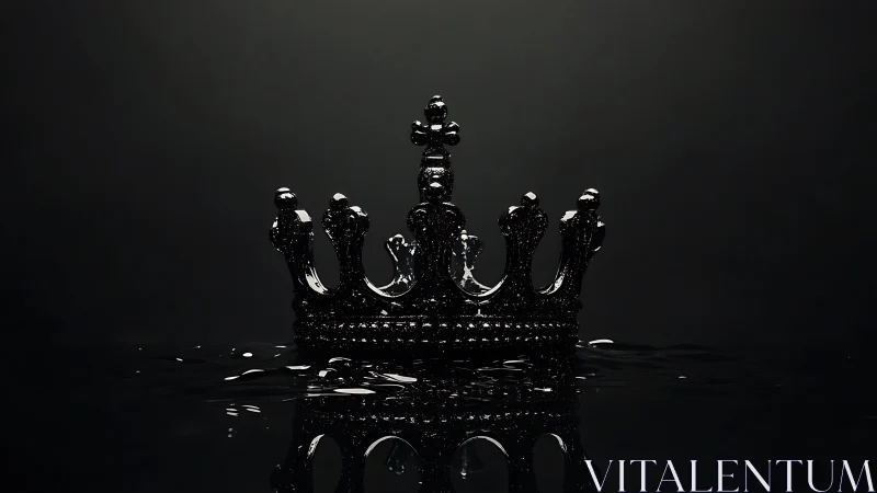 Dark reflective crown resting in shallow liquid surface.