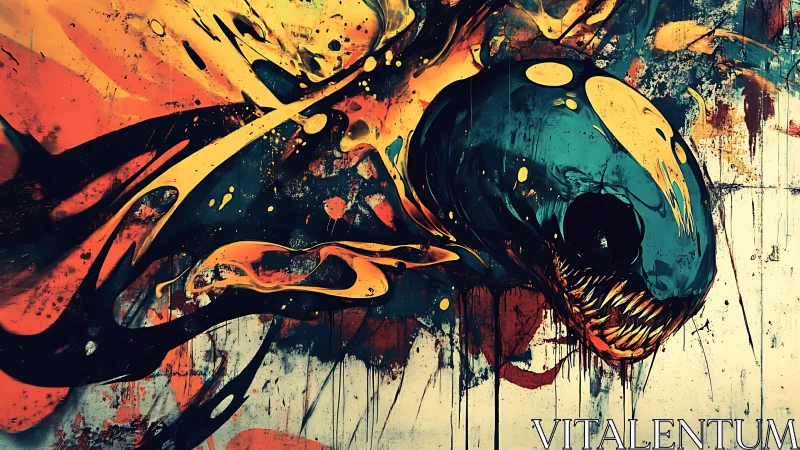 Vivid alien creature bursts forward in wild abstract color