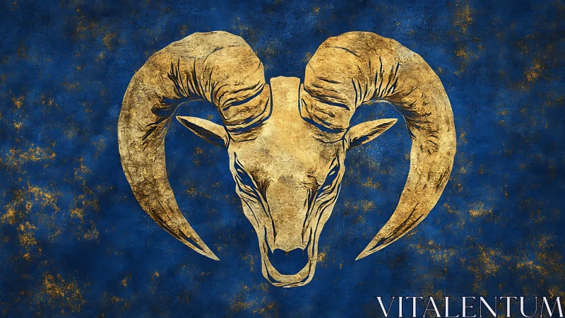 Textured golden ram emblem on deep ultramarine field.