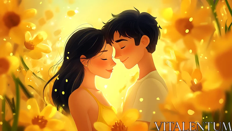Sunlit Moments: Two Hearts Glow Among Golden Blooms.